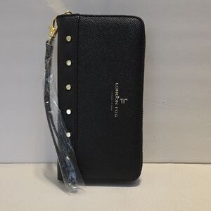 London Fog Black and Gold Studded Wristlet